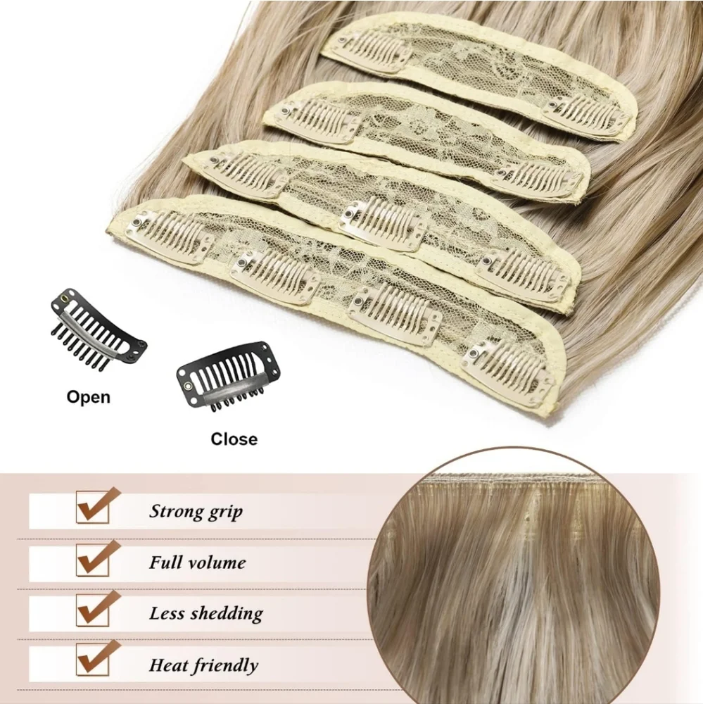 Long Wavy Clip in Hair Extensions for Women Balayage Light Blonde Mix Golden - Picture 4 of 4